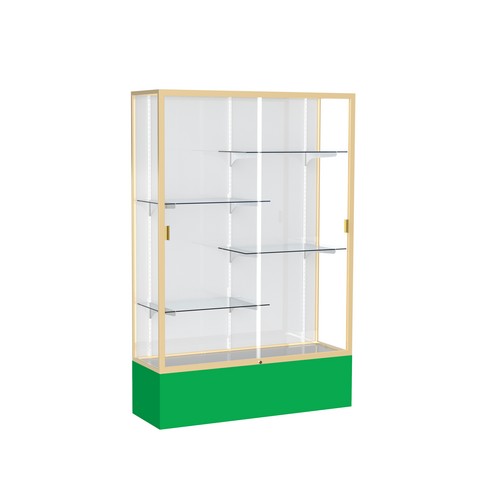 Waddell 374wb-gd-kg Spirit 48 X 72 X 16 In. Kelly Green Base Floor Display Case With 4 Ft. Length, White Back - Champagne Gold