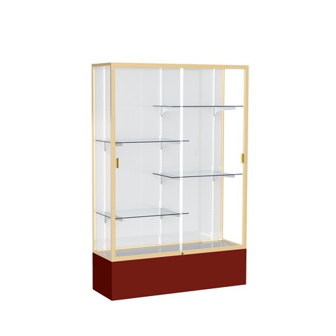 Waddell 374wb-gd-mn Spirit 48 X 72 X 16 In. Maroon Base Floor Display Case With 4 Ft. Length, White Back - Champagne Gold