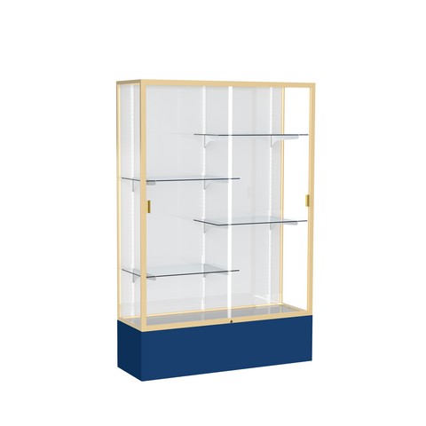 Waddell 374wb-gd-ny Spirit 48 X 72 X 16 In. Navy Base Floor Display Case With 4 Ft. Length, White Back - Champagne Gold