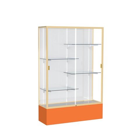 Waddell 374wb-gd-or Spirit 48 X 72 X 16 In. Orange Base Floor Display Case With 4 Ft. Length, White Back - Champagne Gold