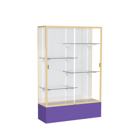 Waddell 374wb-gd-pe Spirit 48 X 72 X 16 In. Purple Base Floor Display Case With 4 Ft. Length, White Back - Champagne Gold