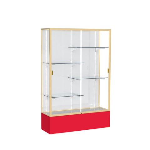 Waddell 374wb-gd-rd Spirit 48 X 72 X 16 In. Red Base Floor Display Case With 4 Ft. Length, White Back - Champagne Gold