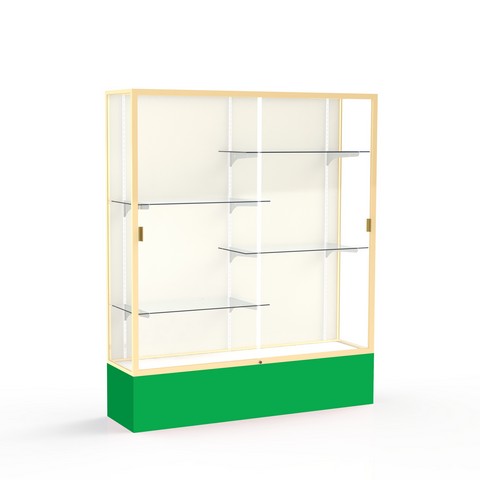 Waddell 375pb-gd-kg Spirit 60 X 72 X 16 In. Kelly Green Base Floor Display Case With 5 Ft. Length, Plaque Back - Champagne Gold