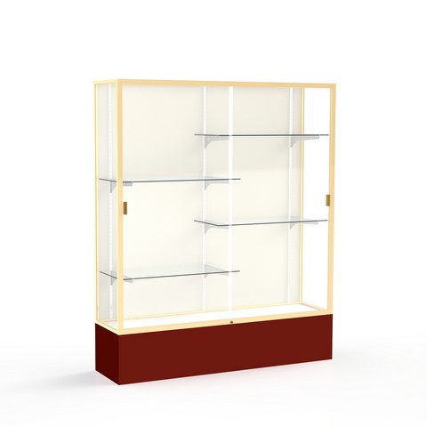 Waddell 375pb-gd-mn Spirit 60 X 72 X 16 In. Maroon Base Floor Display Case With 5 Ft. Length, Plaque Back - Champagne Gold