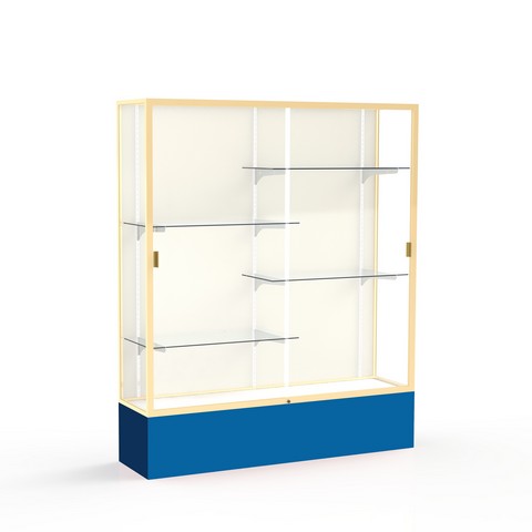 Waddell 375pb-gd-ry Spirit 60 X 72 X 16 In. Royal Blue Base Floor Display Case With 5 Ft. Length, Plaque Back - Champagne Gold