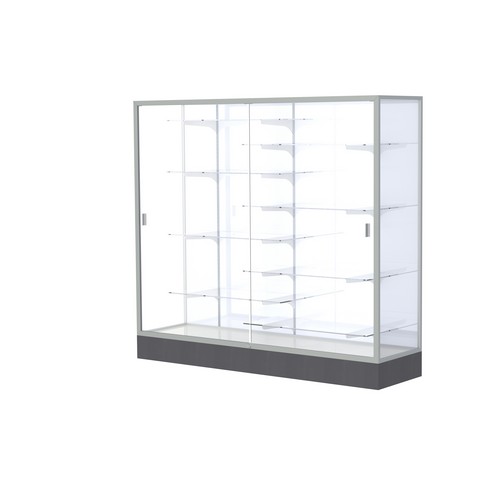 Waddell 2606-wb-sn Colossus 72 X 66 X 20 In. Aluminum Frame Floor Display Case With Black Laminate Base, White Back - Satin