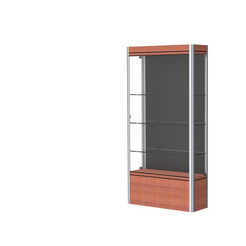 Waddell 601-bb-chy-sn Contempo 36 X 72 X 14 In. Cherry Base Lighted Display Case With 3 Ft. Length, Black Back - Satin