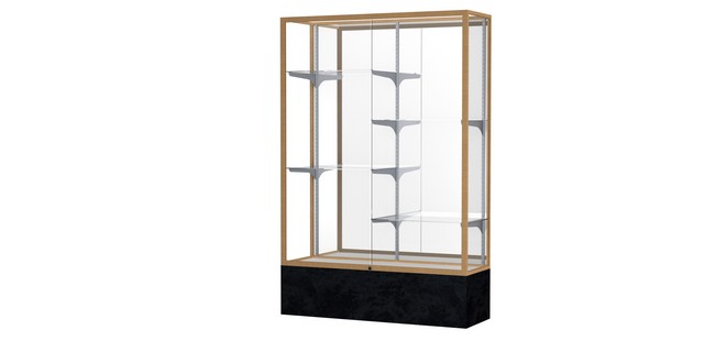 Waddell 571mb-gd-bm Monarch 48 X 72 X 16 In. Black Marble Base Lighted Floor Display Case, Mirror Back - Champagne Gold