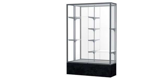 Waddell 571mb-sn-bm Monarch 48 X 72 X 16 In. Black Marble Base Lighted Floor Display Case, Mirror Back - Satin