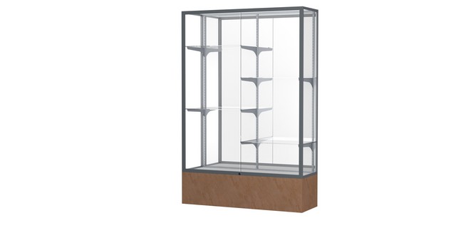 Waddell 571mb-sn-bs Monarch 48 X 72 X 16 In. Beige Stone Base Lighted Floor Display Case, Mirror Back - Satin