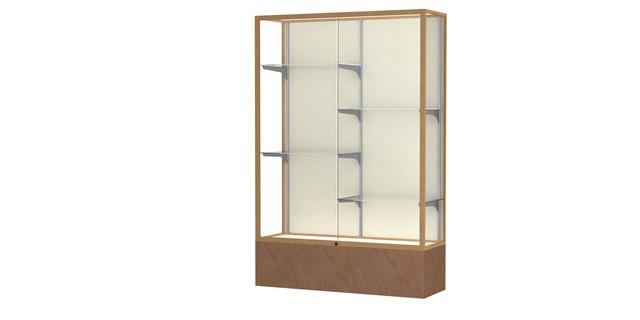 Waddell 571pb-gd-bs Monarch 48 X 72 X 16 In. Beige Stone Base Lighted Floor Display Case, Plaque Back - Champagne Gold