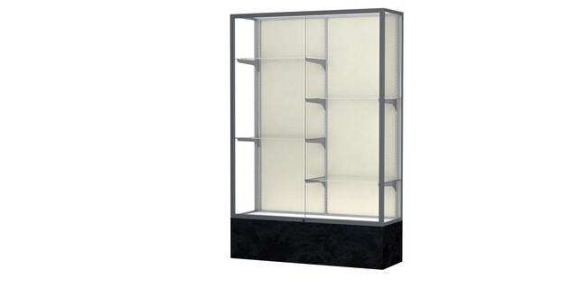 Waddell 571pb-sn-bm Monarch 48 X 72 X 16 In. Black Marble Base Lighted Floor Display Case, Plaque Back - Satin