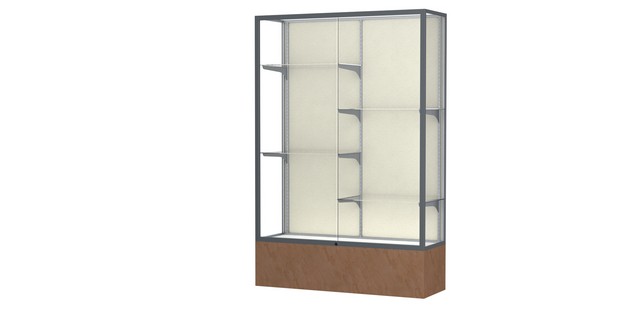 Waddell 571pb-sn-bs Monarch 48 X 72 X 16 In. Beige Stone Base Lighted Floor Display Case, Plaque Back - Satin