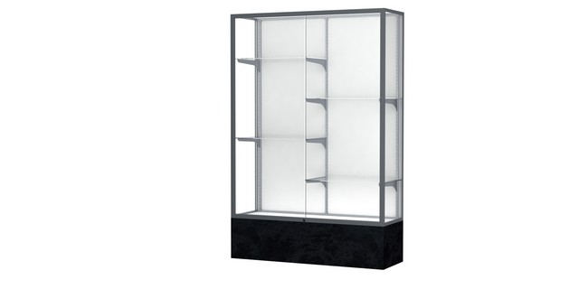 Waddell 571wb-sn-bm Monarch 48 X 72 X 16 In. Black Marble Base Lighted Floor Display Case, White Back - Satin