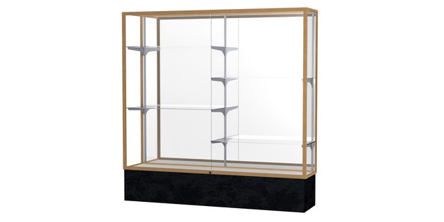 Waddell 574mb-gd-bm Monarch 72 X 72 X 16 In. Black Marble Base Unlighted Floor Display Case, Mirror Back - Champagne Gold