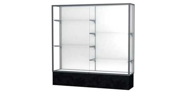 Waddell 574wb-sn-bm Monarch 72 X 72 X 16 In. Black Marble Base Unlighted Floor Display Case, White Back - Satin