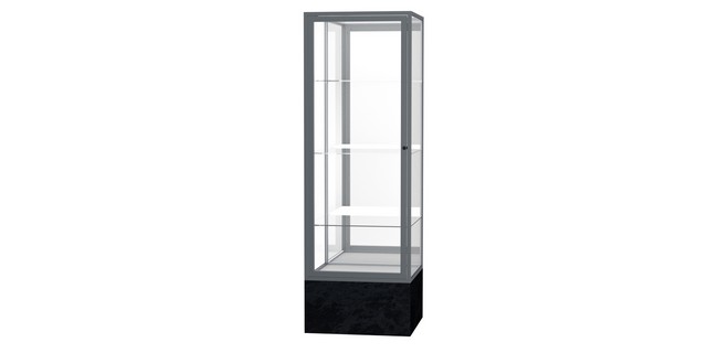 Waddell 575mb-sn-bm Monarch 24 X 72 X 24 In. Black Marble Base Lighted Floor Display Case, Mirror Back - Satin