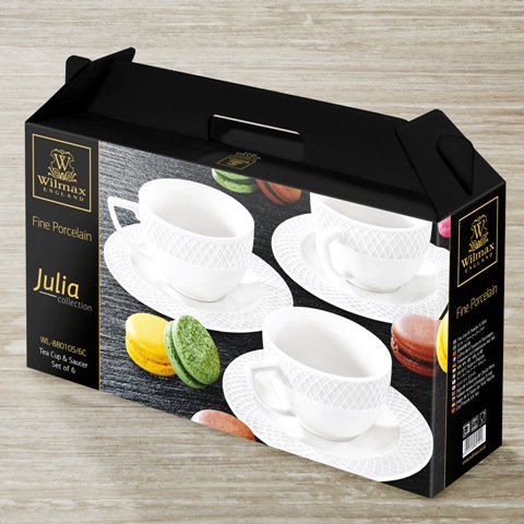 880105 240 Ml Tea Cup & Saucer Set Of 6, White - Pack Of 6
