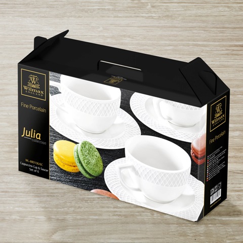 880106 170 Ml Cappuccino Cup & Saucer Set Of 6, White - Pack Of 8