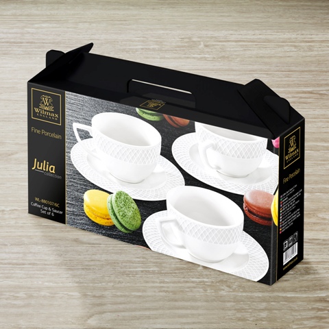 880107 90 Ml Coffee Cup & Saucer Set Of 6, White - Pack Of 12