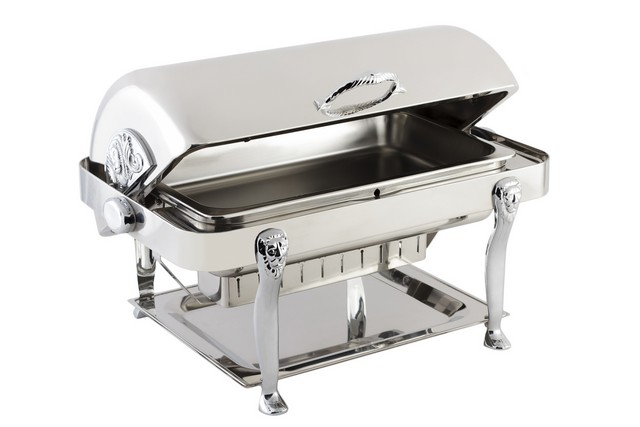 18040ch Stainless Steel Rectangular Chafer With Lion Leg & Chrome Trim