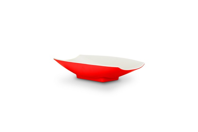 53702-2tonered 10.5 X 6.12 X 2.5 In. Melamine Curves Bowl With Red Outside & White Inside, 24 Oz