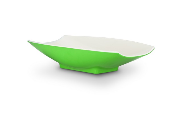 53704-2tonelime 16 X 9 X 3.5 In. Melamine Curves Bowl With Lime Outside & White Inside, 64 Oz - 2 Quart