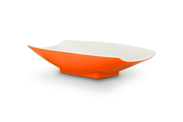 53704-2toneorange 16 X 9 X 3.5 In. Melamine Curves Bowl With Orange Outside & White Inside, 64 Oz - 2 Quart