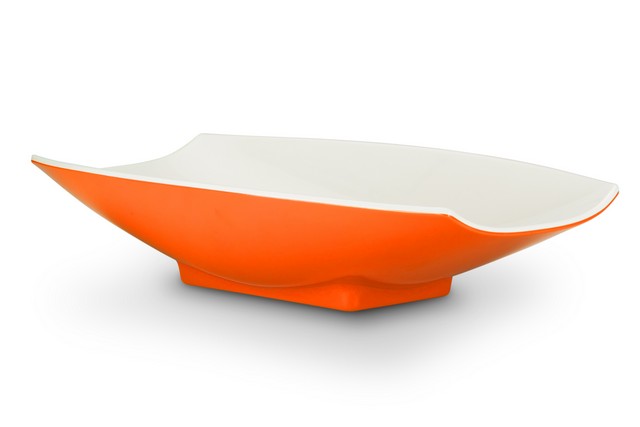 53705-2toneorange 21 X 12.12 X 4.25 In. Melamine Curves Bowl With Orange Outside & White Inside, 160 Oz - 5 Quart