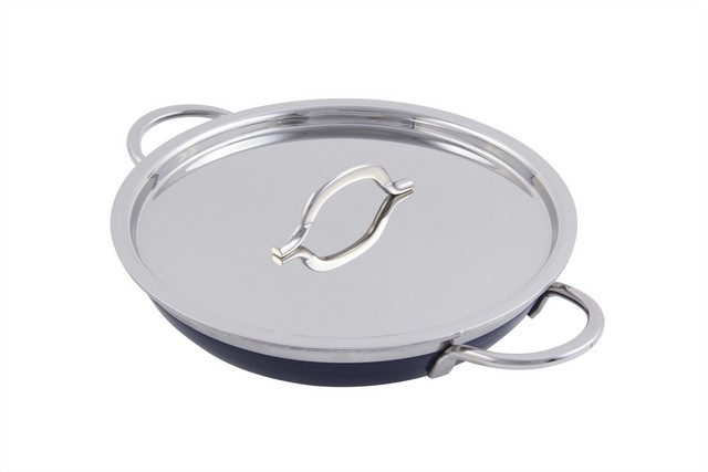 60304cobaltblue 10.12 X 1.87 In. Classic Country French Collection Saute 1 Quart Pan & Skillet With Cover Double Handle, Cobalt Blue - 20 Oz