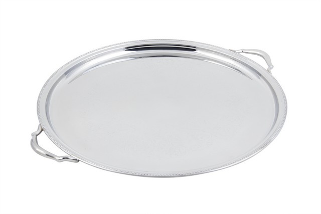 61337 20 In. Dia. Round Tray With Handle & Etching