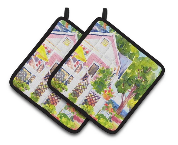 6130pthd White Cottage At The Beach Pair Of Pot Holders, 7.5 X 3 X 7.5 In.