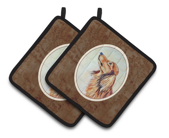 7240pthd Long Haired Red Dachshund Pair Of Pot Holders, 7.5 X 3 X 7.5 In.