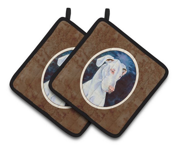 7279pthd White Great Dane Pair Of Pot Holders, 7.5 X 3 X 7.5 In.