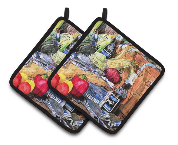 8538pthd Barqs & Crabs Pair Of Pot Holders, 7.5 X 3 X 7.5 In.