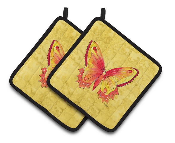 8857pthd Butterfly On Yellow Pair Of Pot Holders, 7.5 X 3 X 7.5 In.