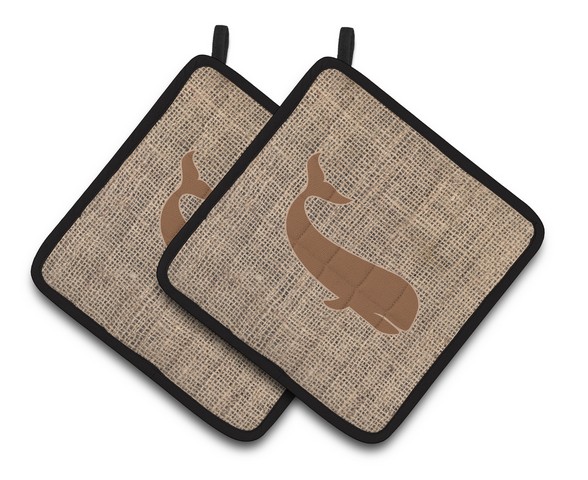 UPC 785578178756 product image for Whale Faux Burlap & Brown Pair of Pot Holders 7.5 x 3 x 7.5 in. | upcitemdb.com