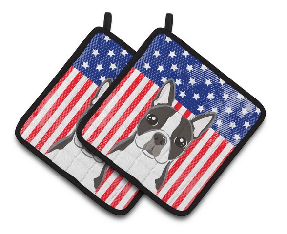 Bb2133pthd American Flag & Boston Terrier Pair Of Pot Holders, 7.5 X 3 X 7.5 In.