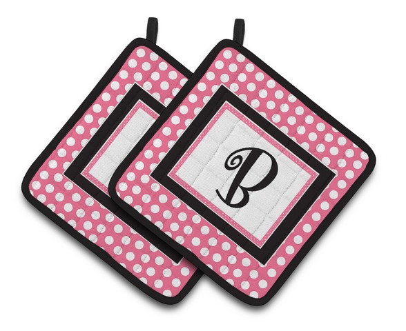 Cj1001-bpthd Letter B Monogram - Pink Black Polka Dots Pair Of Pot Holders, 7.5 X 3 X 7.5 In.