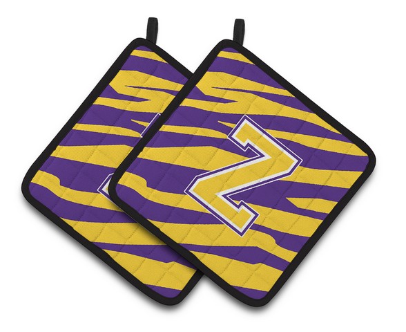 Cj1022-zpthd Letter Z Monogram - Tiger Stripe - Purple Gold Pair Of Pot Holders, 7.5 X 3 X 7.5 In.