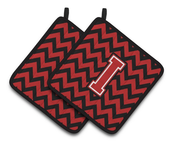 UPC 785578114136 product image for Letter I Chevron Black & Red Pair of Pot Holders - 7.5 x 3 x 7.5 in. | upcitemdb.com