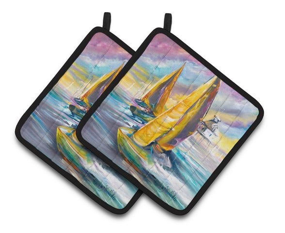 Jmk1234pthd Middle Bay Lighthouse Sailboats Pair Of Pot Holders, 7.5 X 3 X 7.5 In.