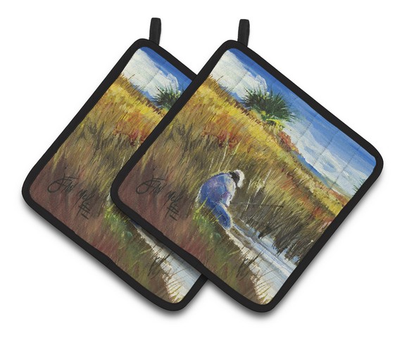 Jmk1274pthd Fishing On The Bank Pair Of Pot Holders, 7.5 X 3 X 7.5 In.
