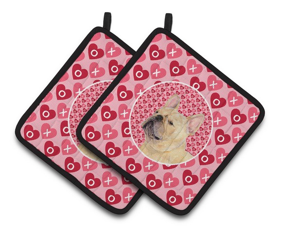 Ss4485pthd French Bulldog Hearts Love & Valentines Day Portrait Pair Of Pot Holders, 7.5 X 3 X 7.5 In.