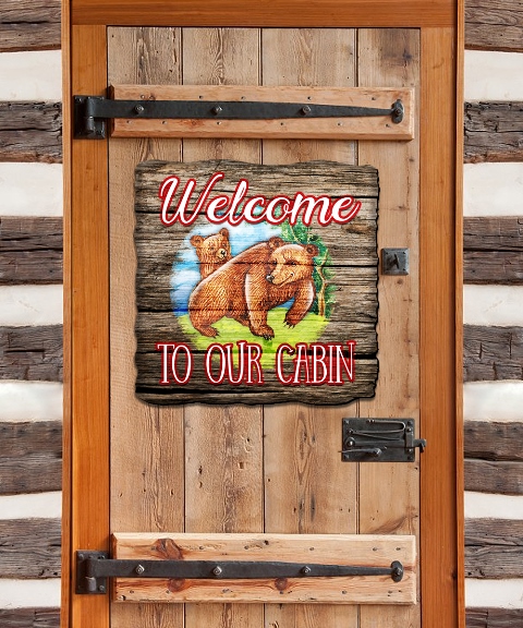 8114080h Welcome To Our Cabin Bears Wooden Decorative Holiday Door Hanger - 24 X 24 X .25 In.