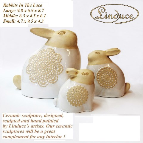 Nr 10 - Zadros Rabbits With The Lace Ceramic Sculpture - Set Of 3