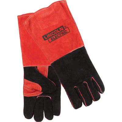 46452 Industrial Welding Gloves - Leather, Red & Black - One Size Fits Most - Pair - Model No. Kh643