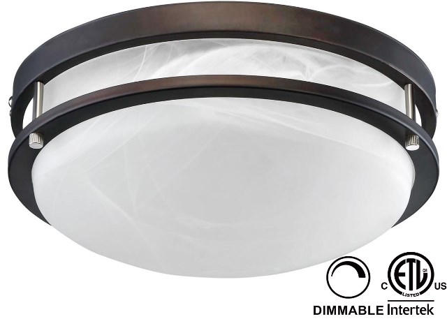 13 In. Dimmable Led 19 Watt Flush Mounted Ceiling Light, Oil Rubbed Bronze Finish, 1200 Lumens Warm White 3000k With Alabaster Glass Lens