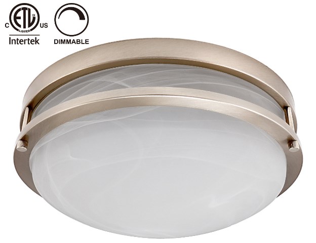 13 In. Dimmable Led 19 Watt Flush Mounted Ceiling Light, Satin Nickel Finish, 1200 Lumens Warm White 3000k With Alabaster Glass Lens