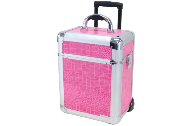 Ab-331t Pa Compact Wheeled Beauty Case, Pink Alligator